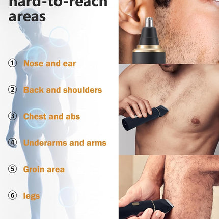 3-in-1 Manscape Body Hair Trimmer for Men, IPX7 Waterproof, USB-C Rechargeable Groomer
