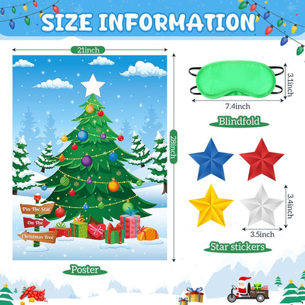 Pin the Star on the Christmas Tree – Xmas Party Game with Big Poster for Family Fun