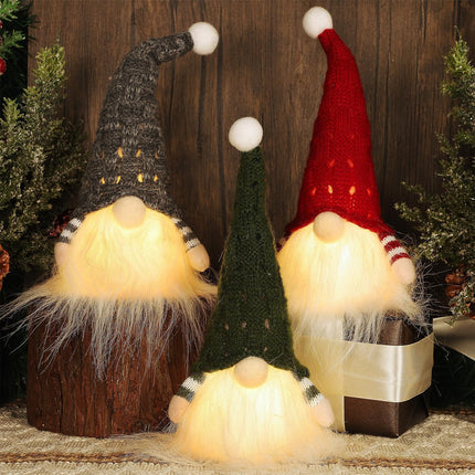 Christmas Plush Gnomes 9 Inch Lighted Handmade Mini Scandinavian Swedish Gnome Décor
