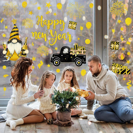 Happy New Year 2026 Window Decals – 6 Sheets Foil Gold Reusable Stickers
