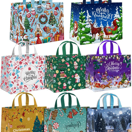 8PCS Christmas Tote Bags – Non-Woven Reusable Holiday Gift Bags
