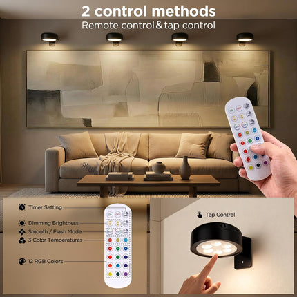 4 Pack Rechargeable Picture Lights 3CCT 12RGB LED Art Frame Lights Remote Timer