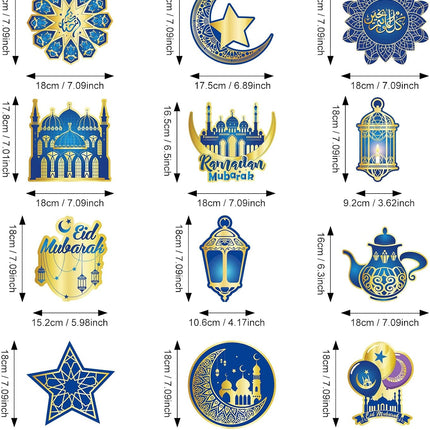 30-Piece Eid Ramadan Mubarak Decoration Set - Hanging Swirls, Stars, Moon & Lanterns
