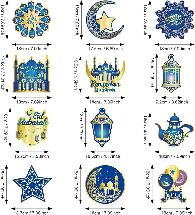 30-Piece Eid Ramadan Mubarak Decoration Set - Hanging Swirls, Stars, Moon & Lanterns