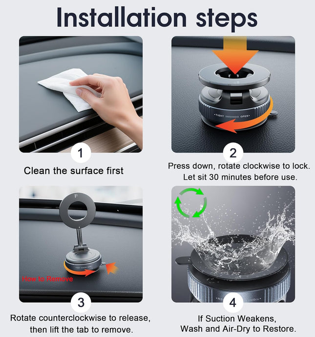 2026 Car Phone Mount – 360° Magnetic Suction Holder for iPhone & Android