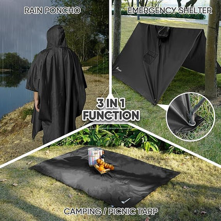 Hooded Rain Poncho for Adults, Reusable Waterproof Raincoat, Lightweight, Quick-Dry, Unisex
