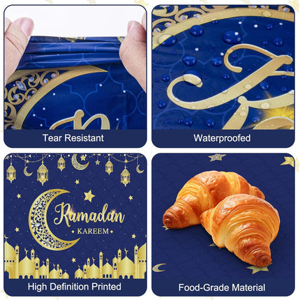 3-Pack Ramadan Tablecloth Set – Blue & Gold Eid Moon Star Plastic Covers