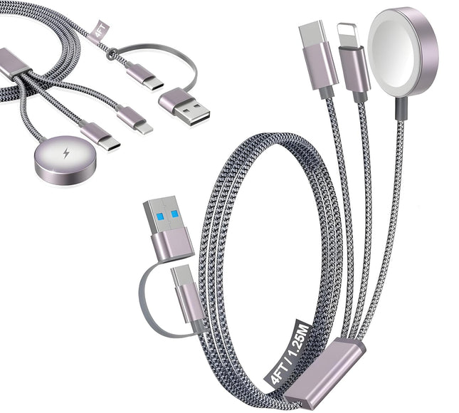 4FT 3-in-1 USB C Charging Cable – for Apple Watch & iPhone 16/15/14, Travel Essential