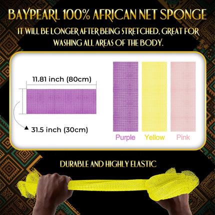 3 Pack African Exfoliating Net Sponge Long Nylon Body Back Scrubber Pink Yellow Purple