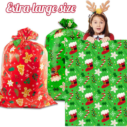 2-Piece Large Christmas Gift Bags Jumbo 36" x 49" Reusable Holiday Drawstring Bags