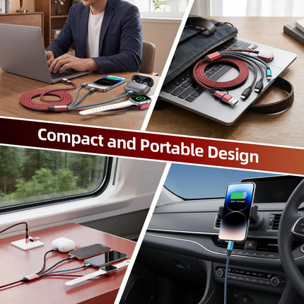 4-in-2 Multi Charging Cable – Dual Type-C iPhone & iWatch Charger for Travel & Camping
