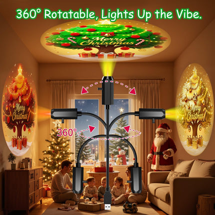 Christmas Projector Light – Indoor Night Light with 4 Slides USB Powered