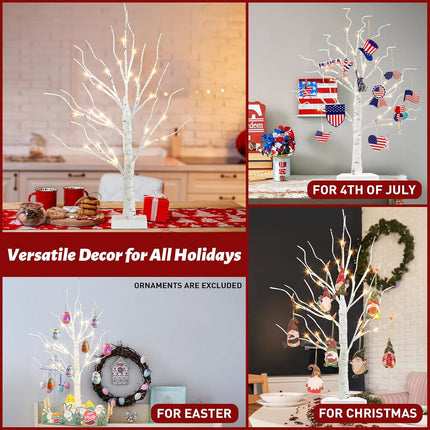 2FT Artificial Birch Christmas Tree with LED Lights – Tabletop Centerpiece