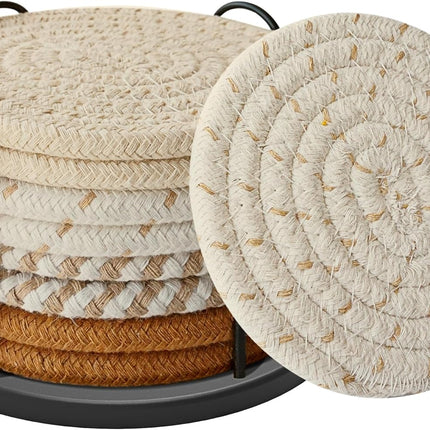 8-Piece Cotton Coasters – Absorbent, Multi-Color, Home & Coffee Table