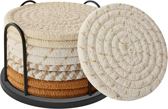 8-Piece Cotton Coasters – Absorbent, Multi-Color, Home & Coffee Table