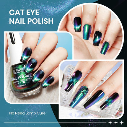 Cat Eye Magnetic Nail Polish 16ml, Non-Gel Quick-Dry Lacquer with Magnet