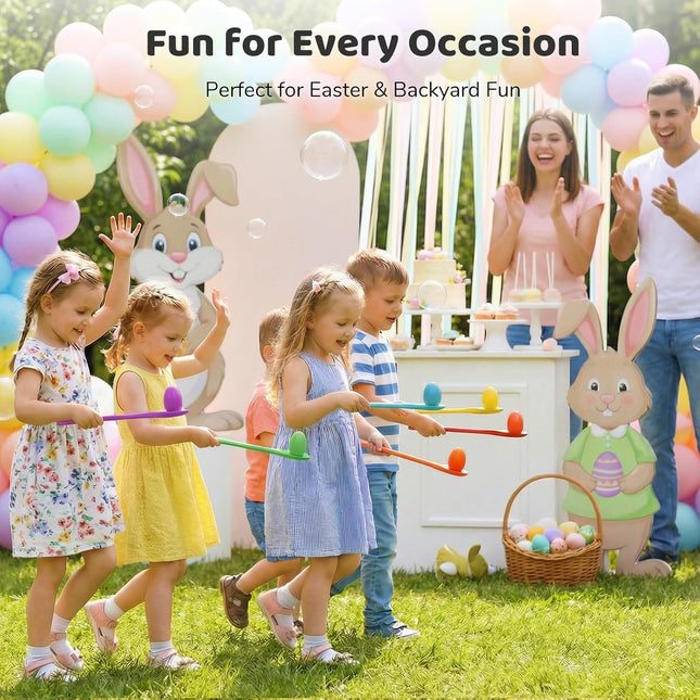 12PCS Egg and Spoon Race Game Set Wooden Relay Game for Kids Parties