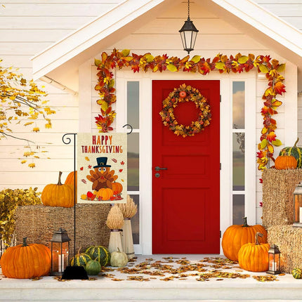 Double-Sided Thanksgiving Yard Flag, Pumpkin & Turkey Garden Banner 12x18