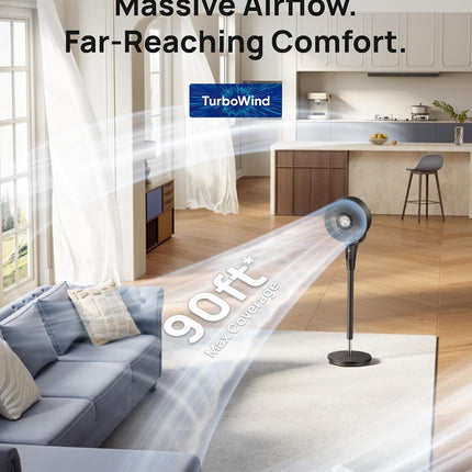 2026 Quiet Pedestal Fan DC Motor 90ft Airflow Oscillating Fan for Bedroom Home