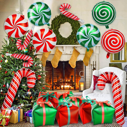 32-Pcs Christmas Candy Foil Balloons Candy Cane Swirl & Holiday Decorations Set