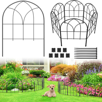 6 Pack Arched Garden Fence, 16.5" H x 6.3' L, Rustproof No-Dig Metal Border