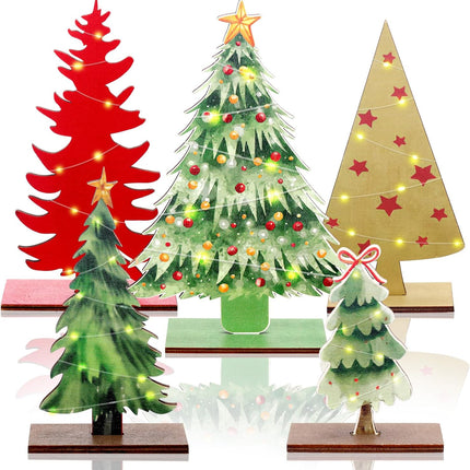 5pcs Wooden Christmas Trees – Rustic Tabletop Farmhouse Holiday Centerpieces