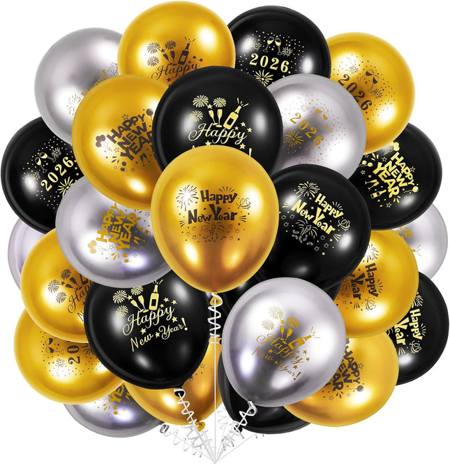 50-Pc 2026 New Year Balloons – Latex Balloons for NYE Party Garland & Arch