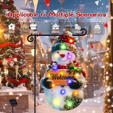 Solar LED Christmas Garden Flag 22x13, Snowman Design, Double-Sided with 8 Modes