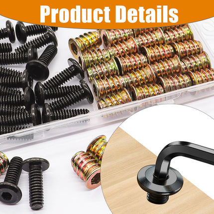30PCS Wood Threaded Inserts – 1/4-20 Hex Socket Screw-In Nuts with Spanner