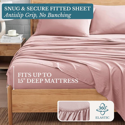 4-Piece Queen Sheet Set, Soft Brushed Microfiber, 15" Deep Pocket, Sepia Rose