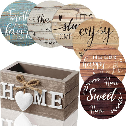 New Home Gift Coaster Set – 6 Wooden Farmhouse Drink Coasters