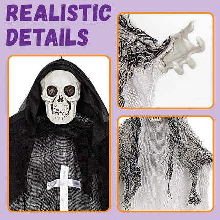 3-Pack Halloween Hanging Grim Reaper Ghosts, 36in & 32in Indoor Outdoor Decor