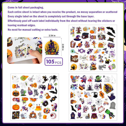 105-Piece Halloween Stickers for Kids, Party Favors, Crafts, Treats & Decorations