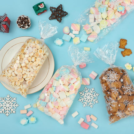 120-Piece Winter Cellophane Treat Bags 5 x 10.6 Inch Clear Plastic Snowflake Candy Bags