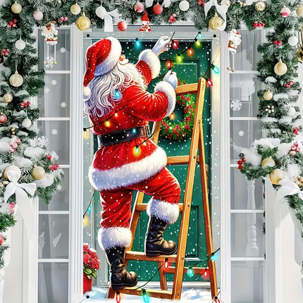 Merry Christmas Santa Claus Door Cover Banner 71x35" – Holiday Hanging Decor