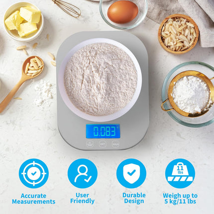 Gray Digital Kitchen Scale – Accurate for Cooking, Baking, and Meal Prep
