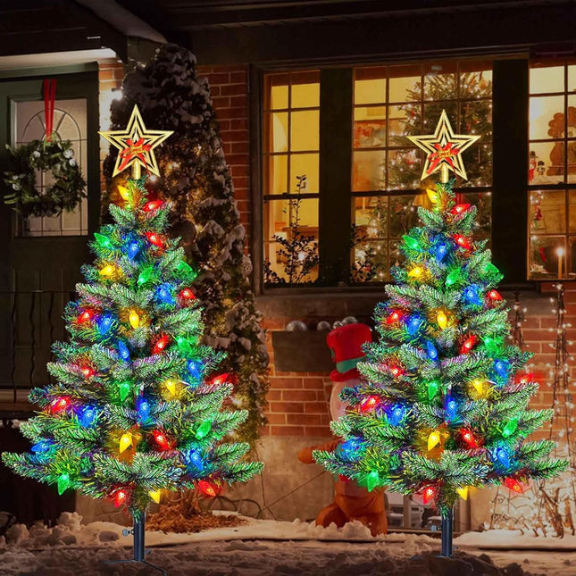 2PCS Solar Christmas Trees – Prelit Outdoor Xmas Decor with Multi-Color LEDs
