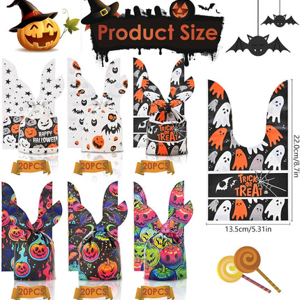 120PCS Halloween Candy Treat Bags, 6 Patterns, Trick-or-Treat Party Gift Bags for Kids