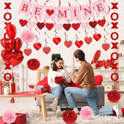 Valentine’s Day Decor Set: Heart Swirls, ‘Be Mine’ Banner & XO Garlands