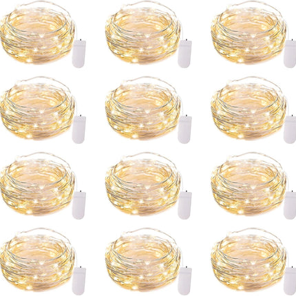 12-Pack LED Fairy Lights 7ft Battery Operated 20LED Silver Wire String Lights