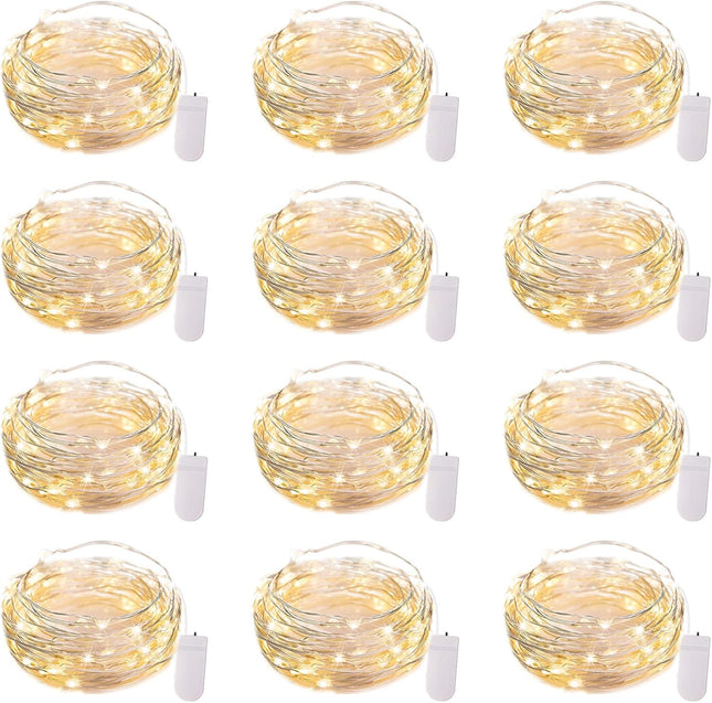 12-Pack LED Fairy Lights 7ft Battery Operated 20LED Silver Wire String Lights