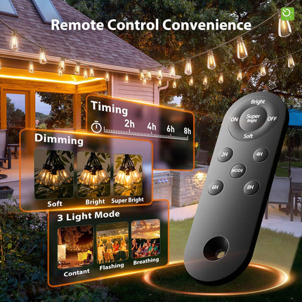 54FT Solar Patio String Lights – Waterproof, Dimmable LED with USB Charging & Remote