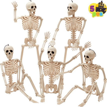 5-Piece 16in Posable Halloween Skeletons, Hanging Graveyard & Haunted House Decor