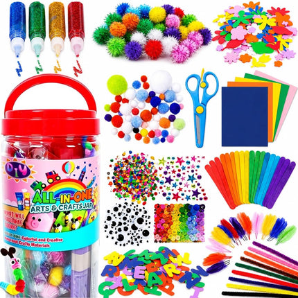 Kids Arts & Crafts Supplies Kit with Glitter Glue Pom Poms & DIY Tools