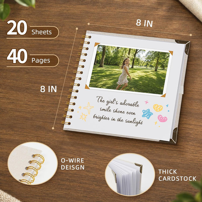 8x8 Inch Beige Linen Scrapbook Album, 40 Pages, Spiral Bound Our Love Story Memory Book