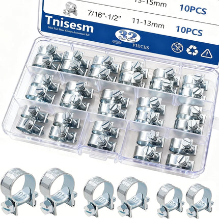 32Pcs Fuel Injection Hose Clamps Kit – 1/4", 5/16", 3/8", for Diesel & Petrol Pipes