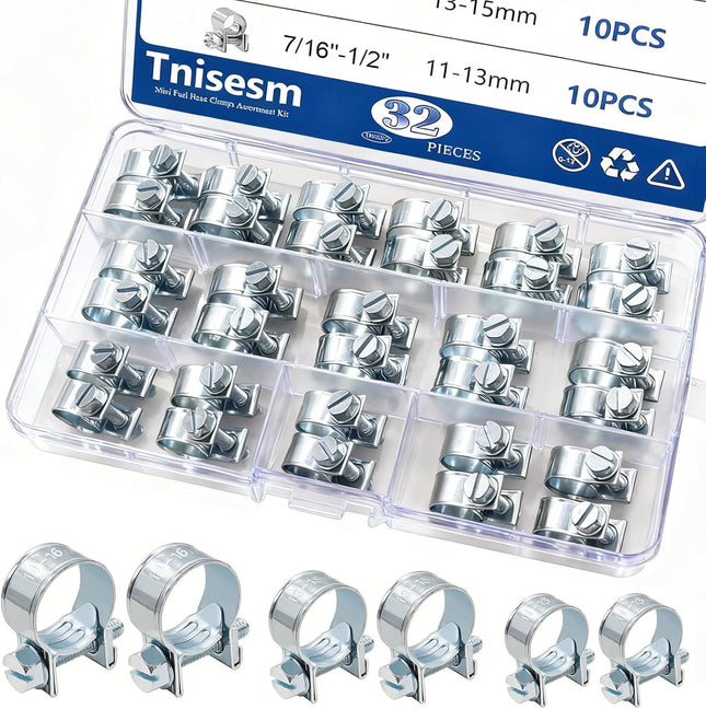 32Pcs Fuel Injection Hose Clamps Kit – 1/4", 5/16", 3/8", for Diesel & Petrol Pipes