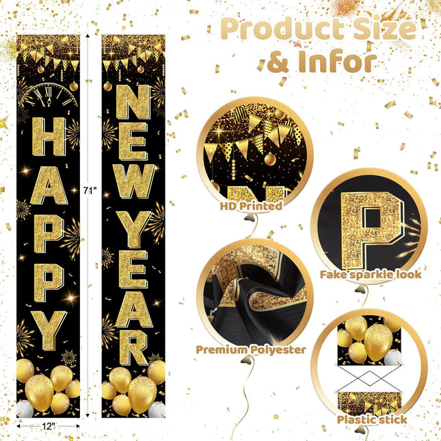 Happy New Year 2025 Party Banner – 2-Pc Door & Porch Decorations