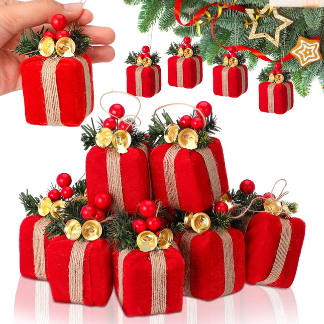 12-Piece Red Velvet Mini Christmas Tree Gift Boxes – Vintage Holiday Ornament Decorations