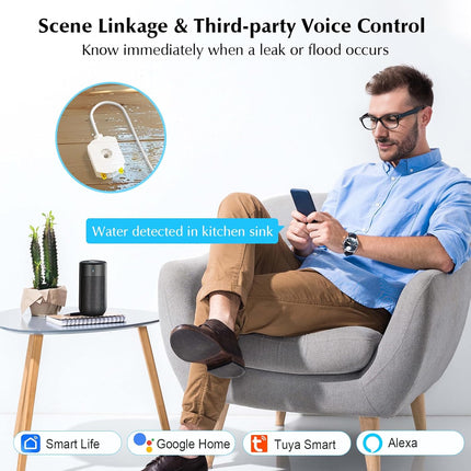 WiFi Water Leak Detector with 100dB Alarm & App Alerts – Tuya/Smart Life